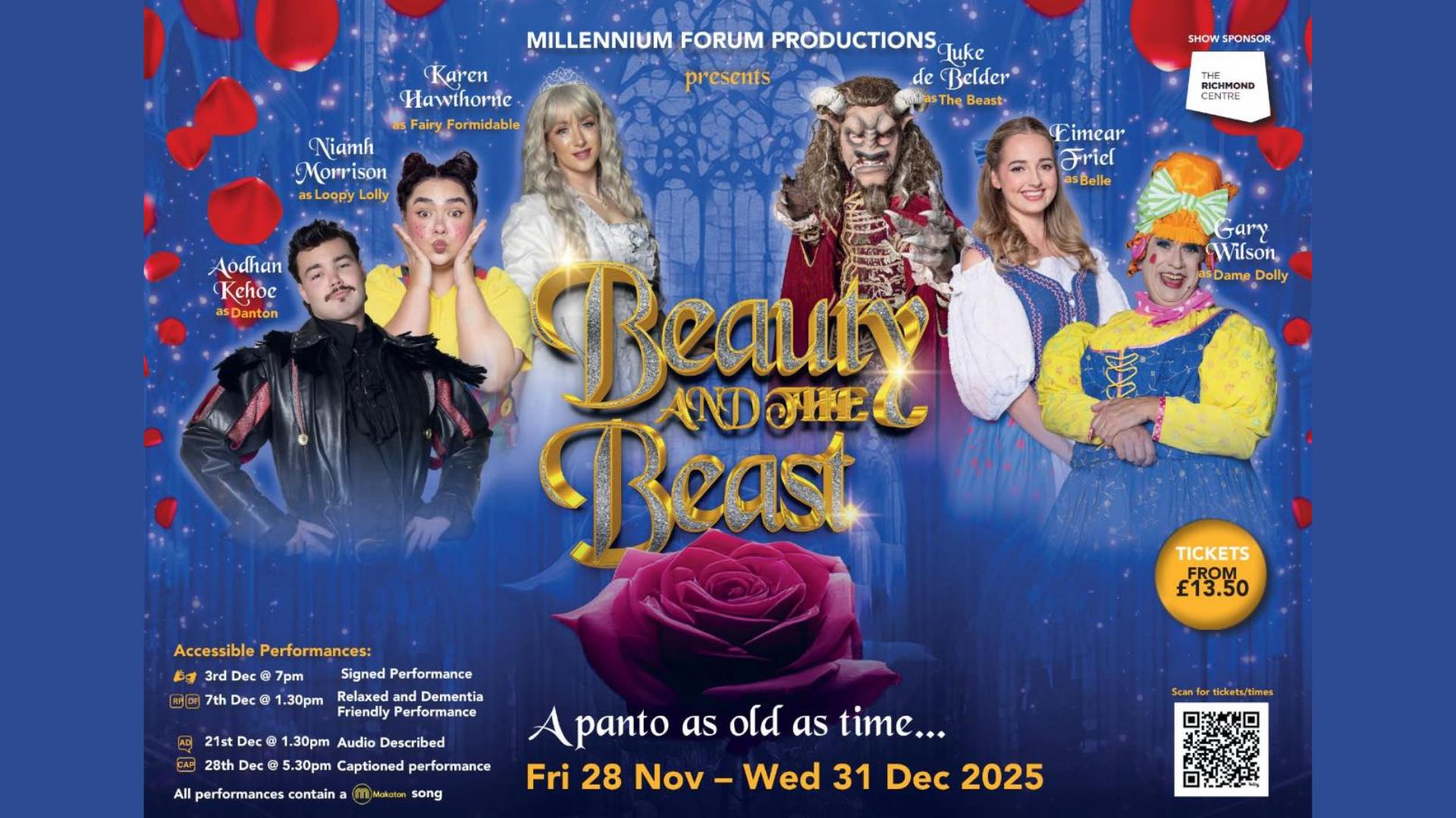 Poster for the 2025 Pantomime at Millennium Forum - Beauty and the Beast