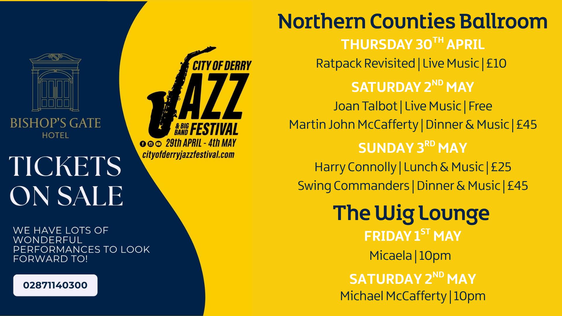 Promotional image for the Bishops Gate Hotel jazz line up