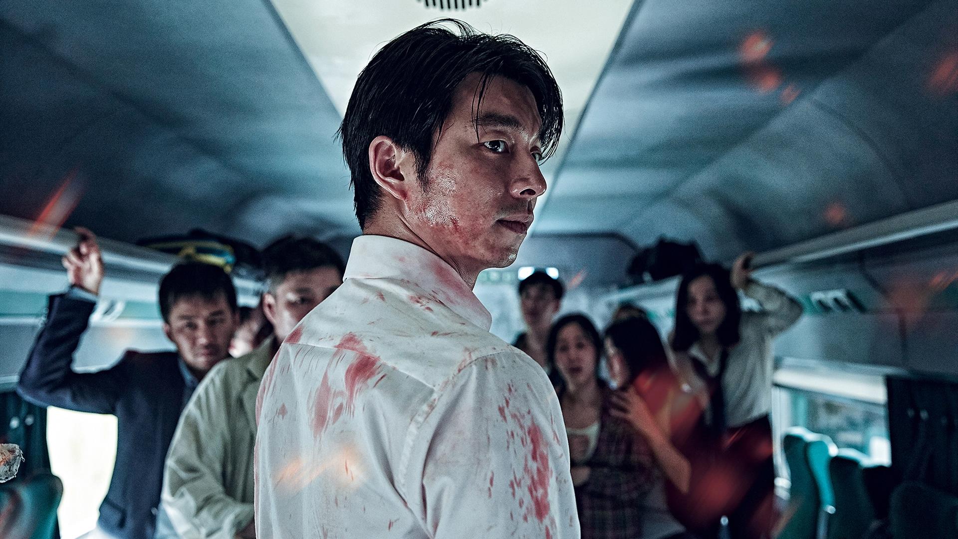 Bloody passengers in a train