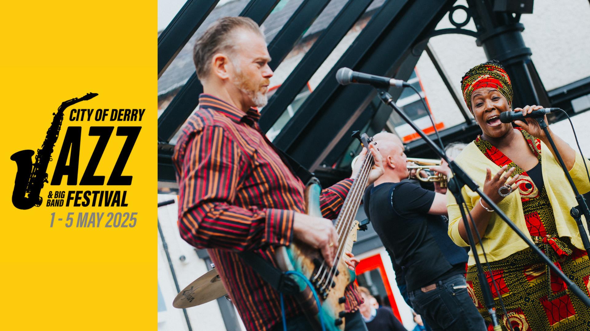 Musicians onstage in the Craft Village during the City of Derry Jazz Festival