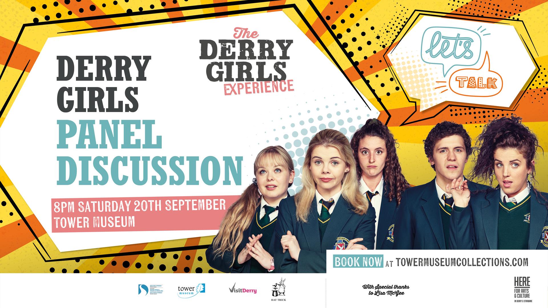 Derry Girls Panel Discussion with image of the Derry Girls Cast