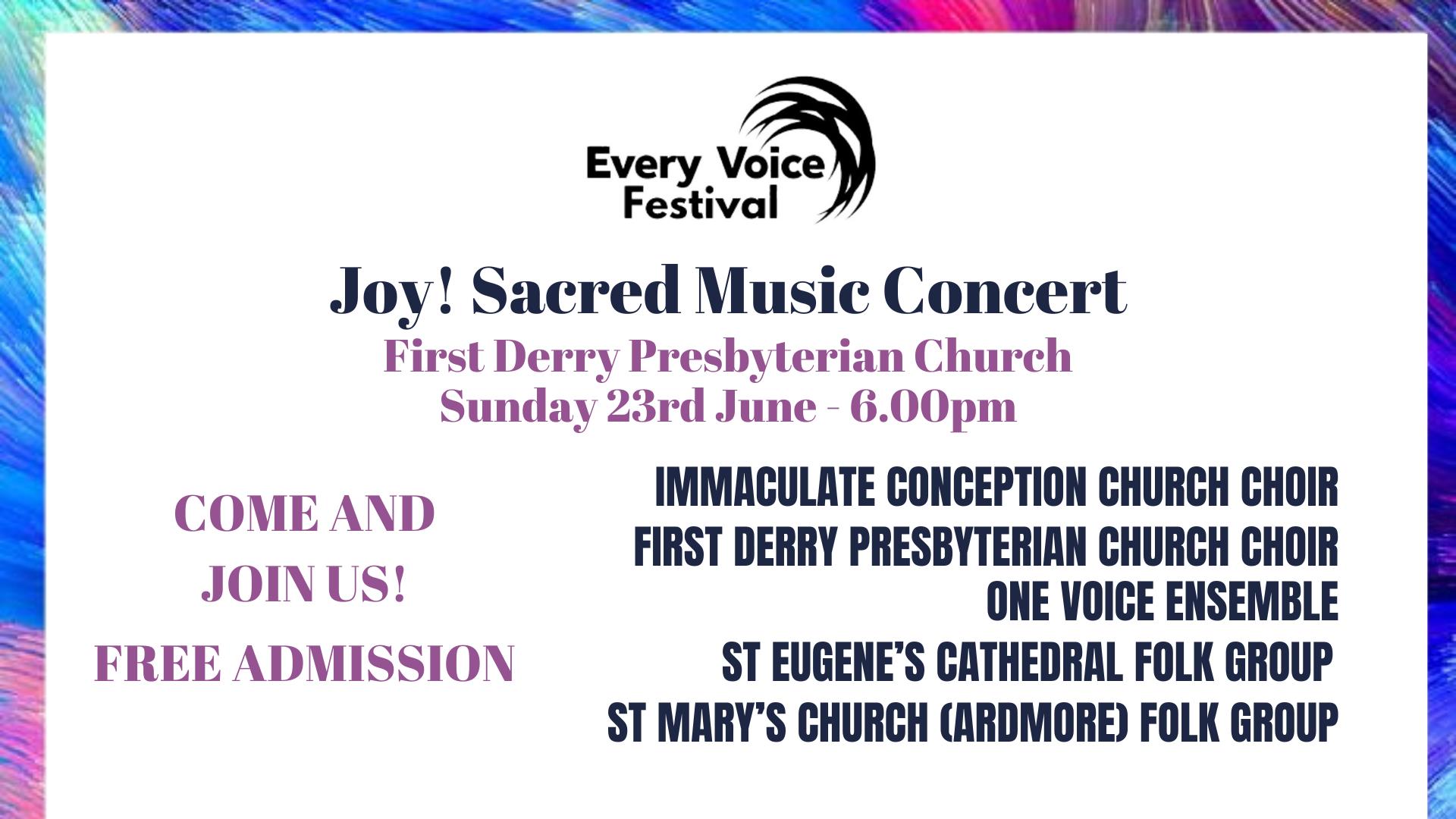Poster detailing performers at the Every Voice Festival Joy! Sacred Music Concert