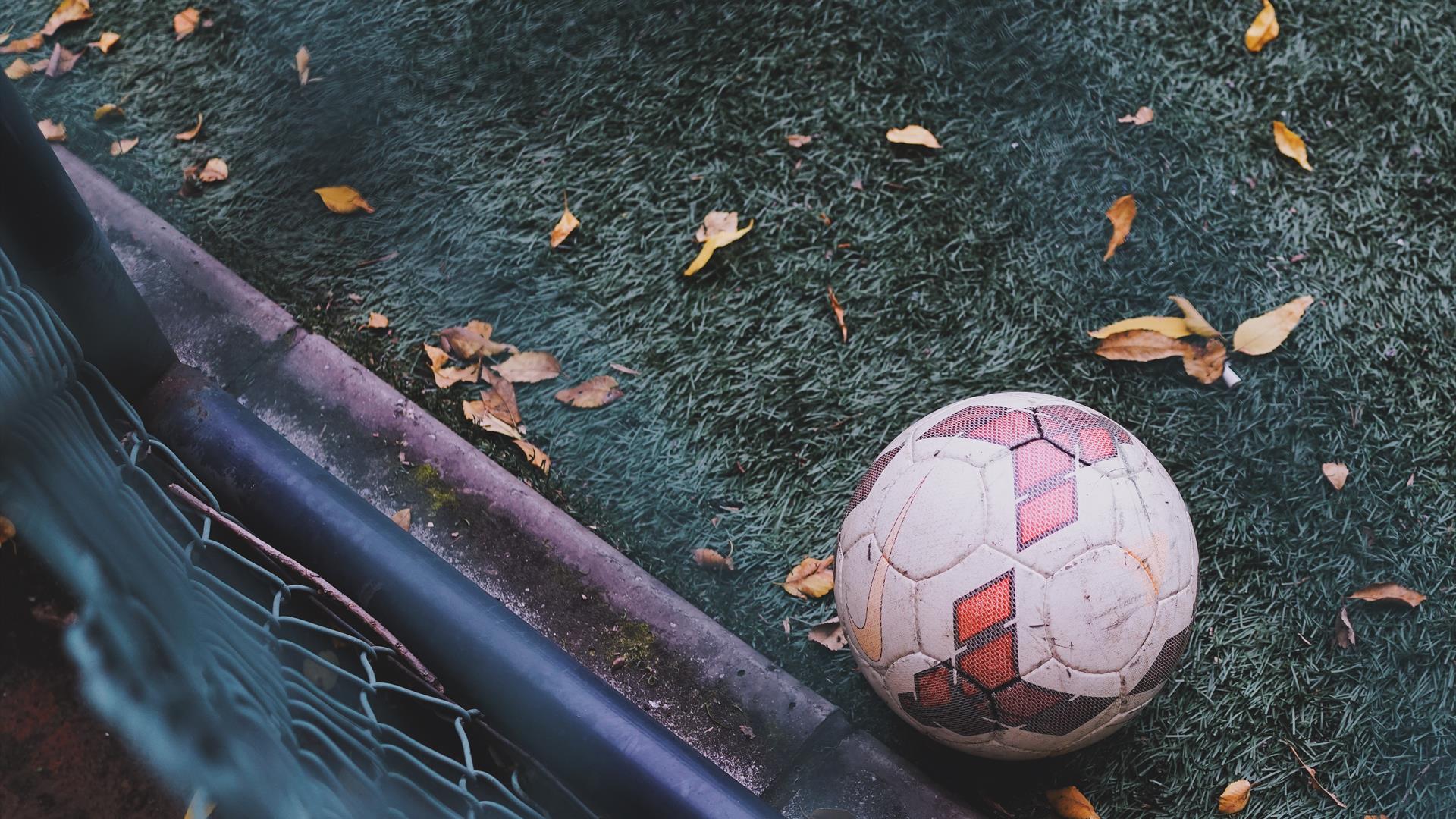 Football in autumn leaves