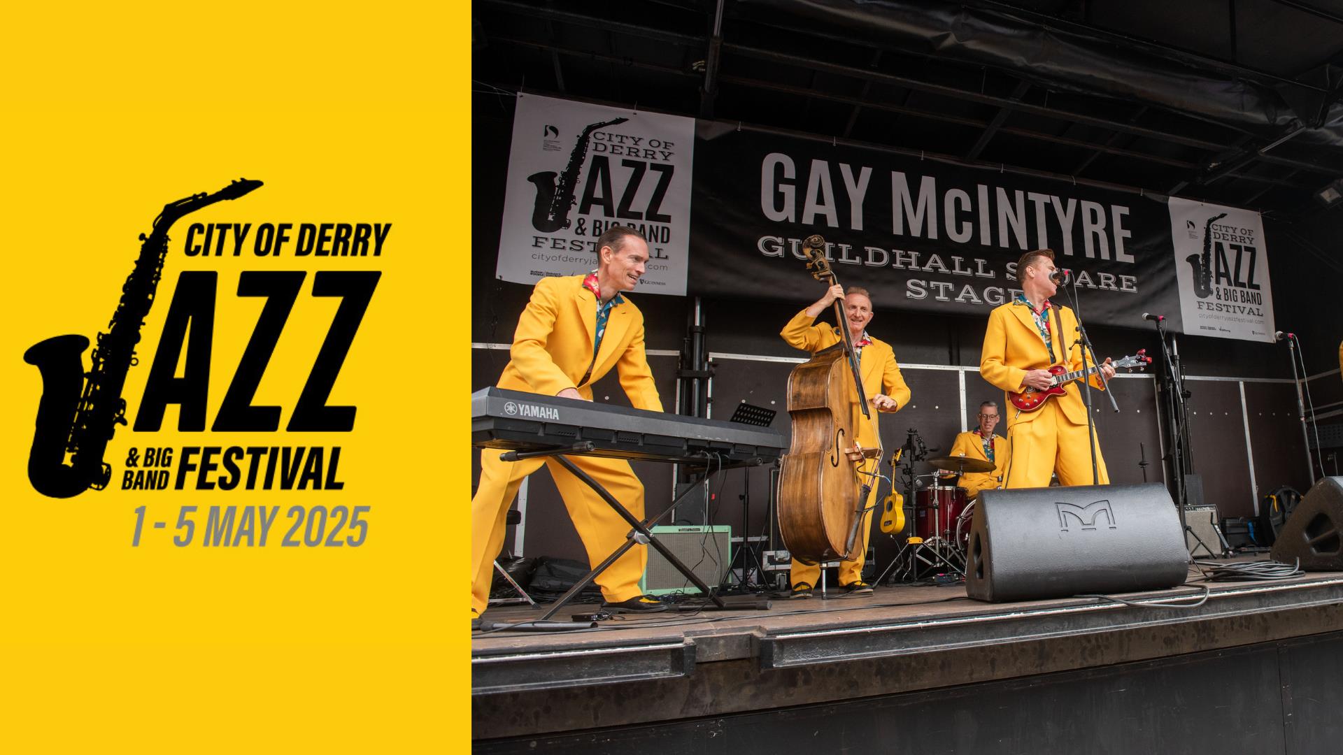 Band on stage in the Guildhall Square during the City of Derry Jazz Festival