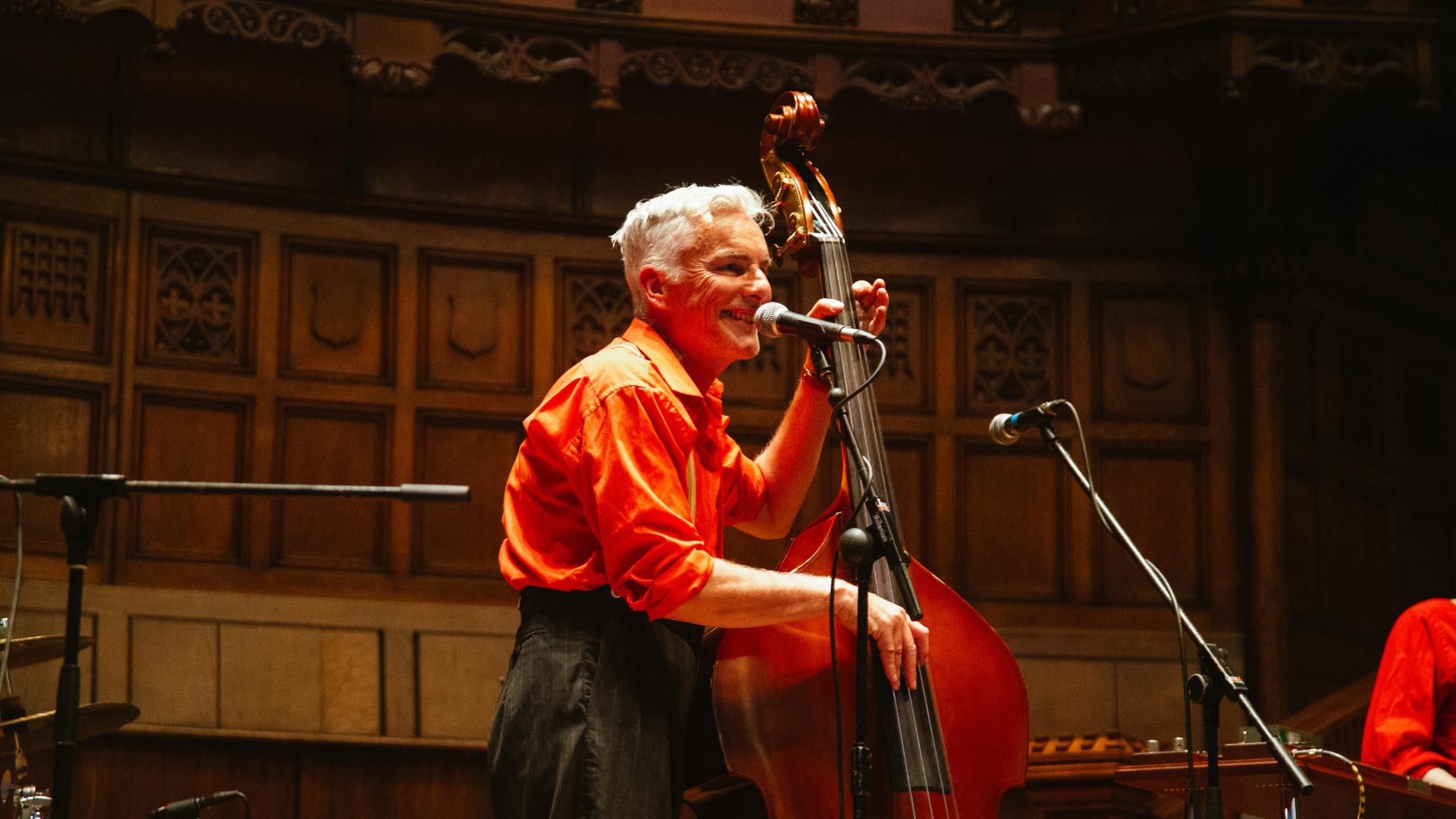 Double Bass player on stage in the Guildhall