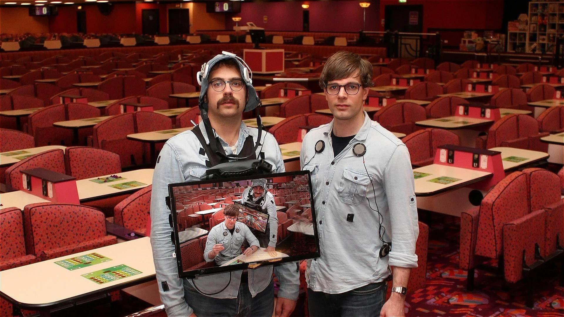 Two men standing in a bingo room