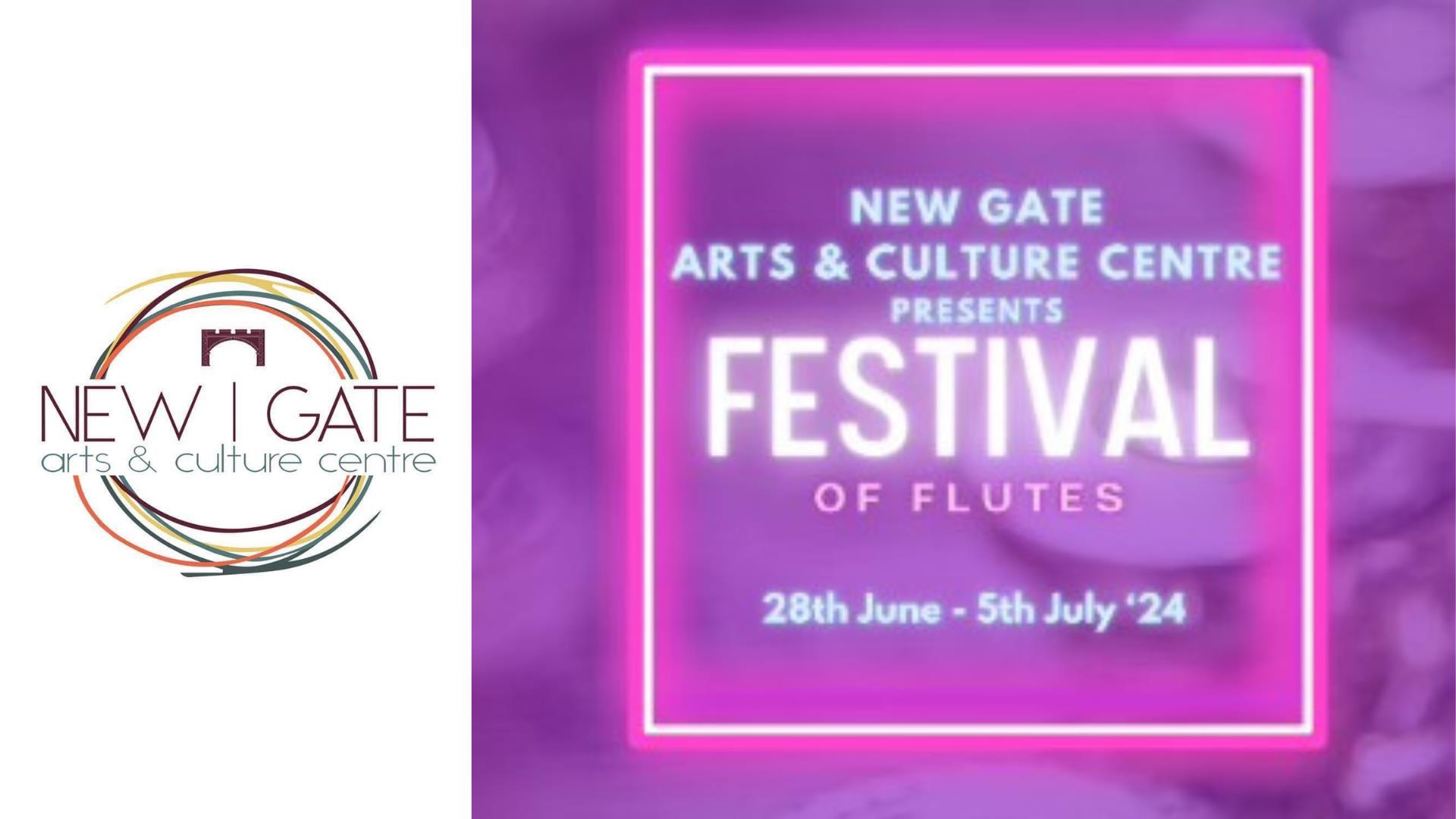 The logo for New Gate Arts & Cultural Centre beside a promotional image for the Festival of Flutes.