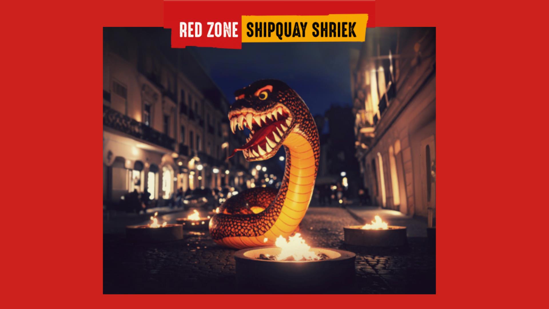 Serpent on Street promoting 'Shipquay Shriek' as part of the Derry Halloween Awakening Trail 2025