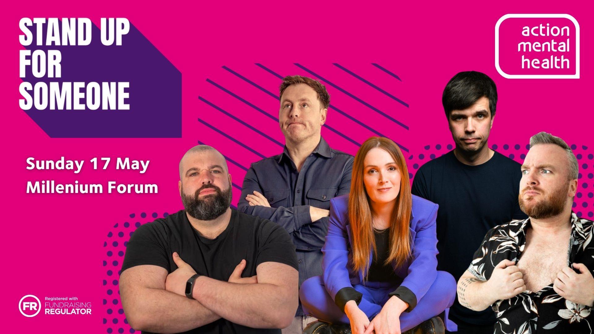 Event poster featuring images of comedians Emma Doran, Chris Kent, Andrew Ryan, Micky Bartlett and Dave Elliott.