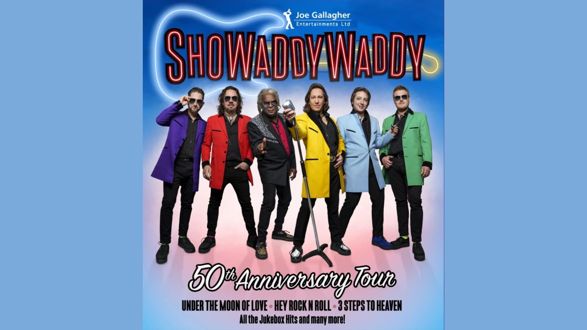 Promotional poseter for Showaddywaddy 50th Anniversary Show at Millennium Forum