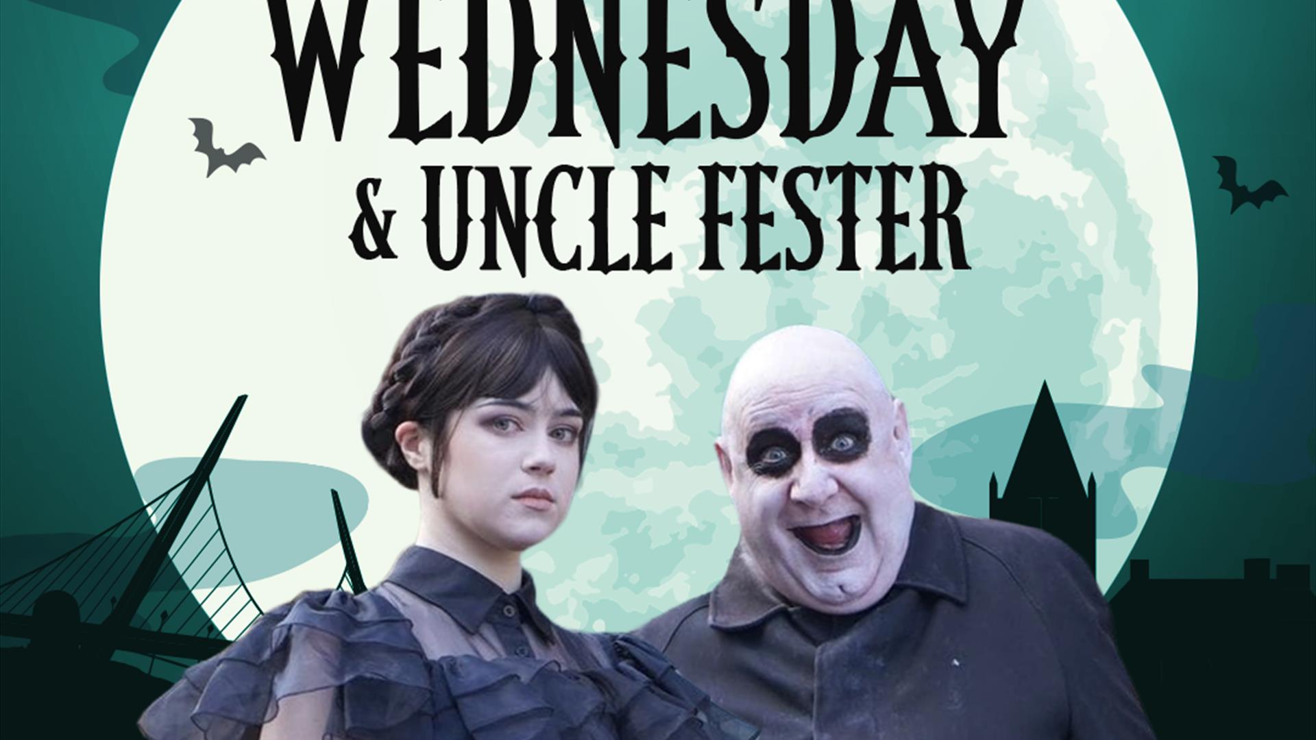 Wednesday & Uncle Fester Characters at Richmond Centre this Halloween
