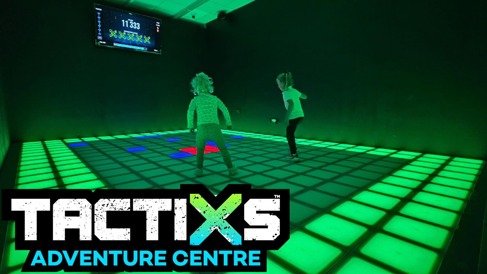 Kids playing the Pixel Floor at Tactixs Adventure Centre