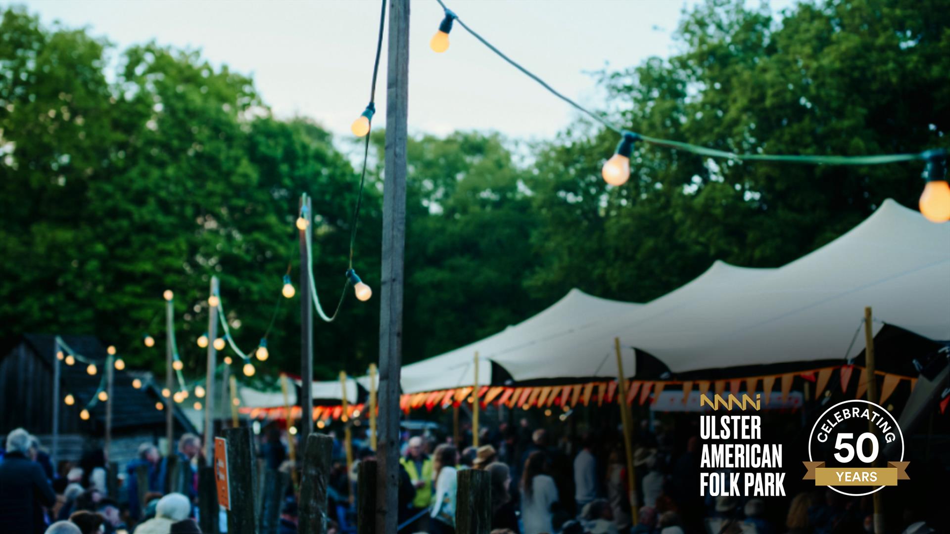 A stretch tent with lights at the ulster American folk park