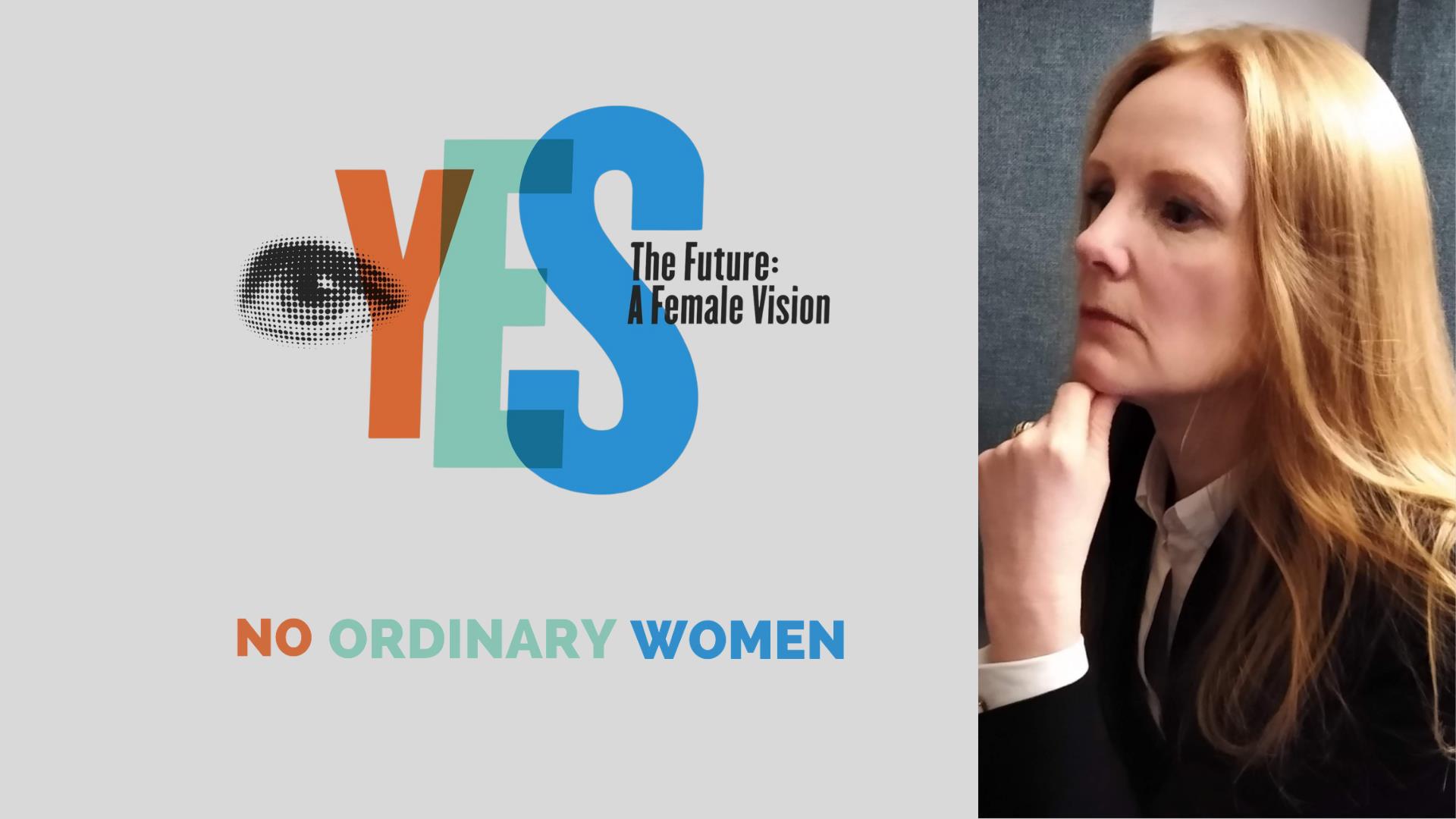 Martina Devlin, curator of the 'No Ordinary Women' event, beside the logo.