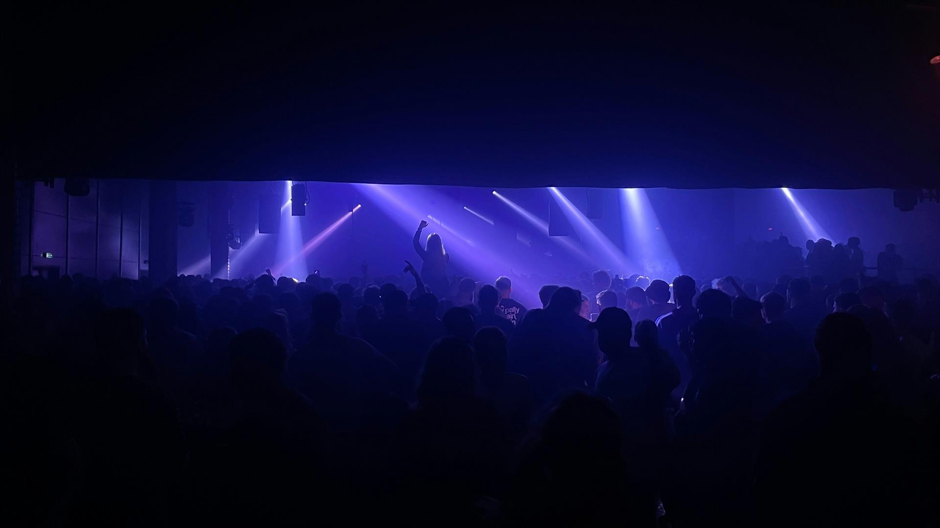 Large crowd dancing in club setting