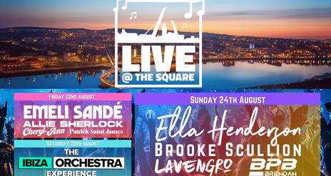 The lineup of artists and the Live at the Square logo.