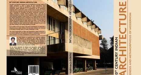 Building, brown in colour, in 1970s style, with writing overlaid