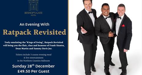 image shows details of our event An Evening With Ratpack Revisited which takes place on Sunday 28th December