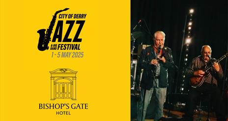 Performers beside the Bishop's Gate Hotel and Jazz Festival logos.