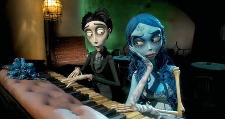 Victor and the Corpse Bride sitting at a piano
