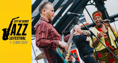 Musicians onstage in the Craft Village during the City of Derry Jazz Festival