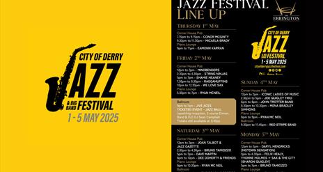 The Ebrington Hotel Jazz lineup and Jazz Festival logo. Details in description.