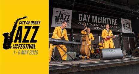Band on stage in the Guildhall Square during the City of Derry Jazz Festival