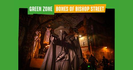 Character on the Walls promoting the Bones of Bishops Street aspect of the Derry Halloween Awakening Trail