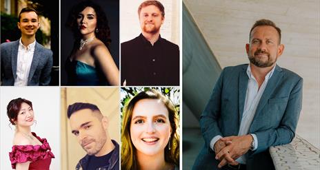 The six artists that are performing at the event, along with special guest Giulio Zappa.