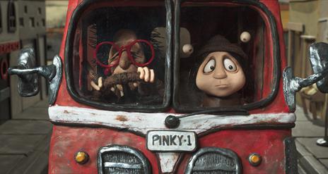 animated snail and human in a car