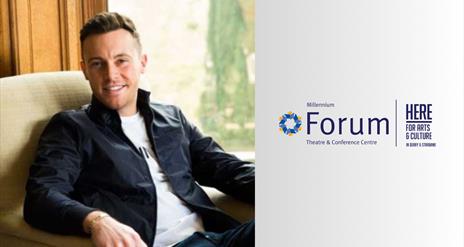 Nathan Carter sitting in a chair and the Millennium Forum logo.