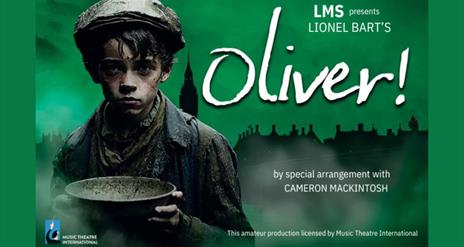 Promotional image for the upcoming 'Oliver' performance at the Millennium Forum Theatre & Conference Centre.
