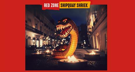 Serpent on Street promoting 'Shipquay Shriek' as part of the Derry Halloween Awakening Trail 2025
