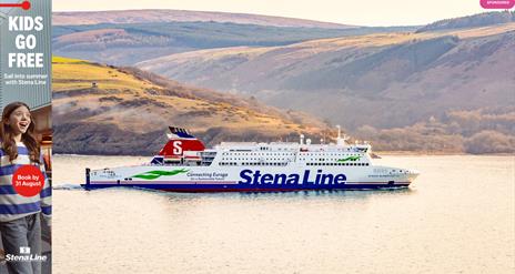 A Stena Line ferry with the 'Kids Go Free' offer.