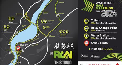 The new route for the Waterside Half Marathon 2024 incorporating both Craigavon and Pennyburn Bridges for the first time