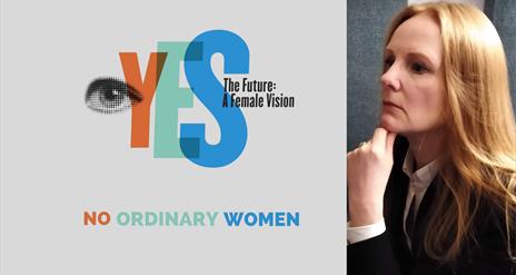 Martina Devlin, curator of the 'No Ordinary Women' event, beside the logo.
