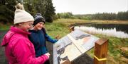 Visitors read information at the Killeter Forest Trails.