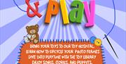 colourful graphic with illustrations of childrens toys and sewing materials with the words Patch & PLay and funders logos along the bottom