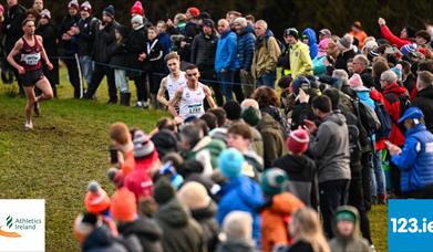 Image of Cross Country runners courtesy of Athletics Ireland - image also includes the Athletics Ireland logo and the sponsor 123.ie logo