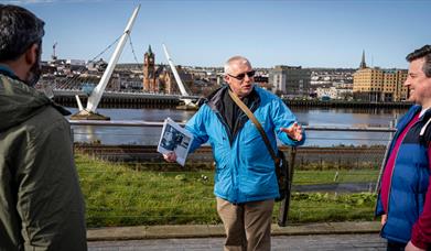 Derrie Danders in Ebrington Square looking over the River Foyle