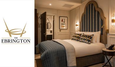 Ebrington Hotel room and logo.