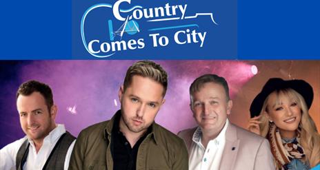 This is a picture of musicians who are performing at the Country Comes to City event. At the top of the image is a logo for Country Comes to City.