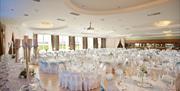 An events-hosting room ornately set up for an event at the Inishowen Gateway Hotel.