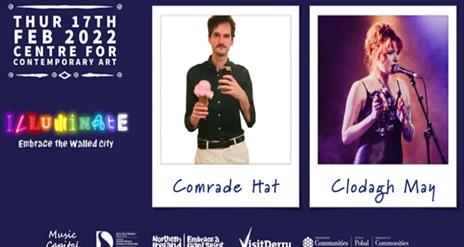 Promotional image for the 'Comrade Hat & Clodagh May' event.