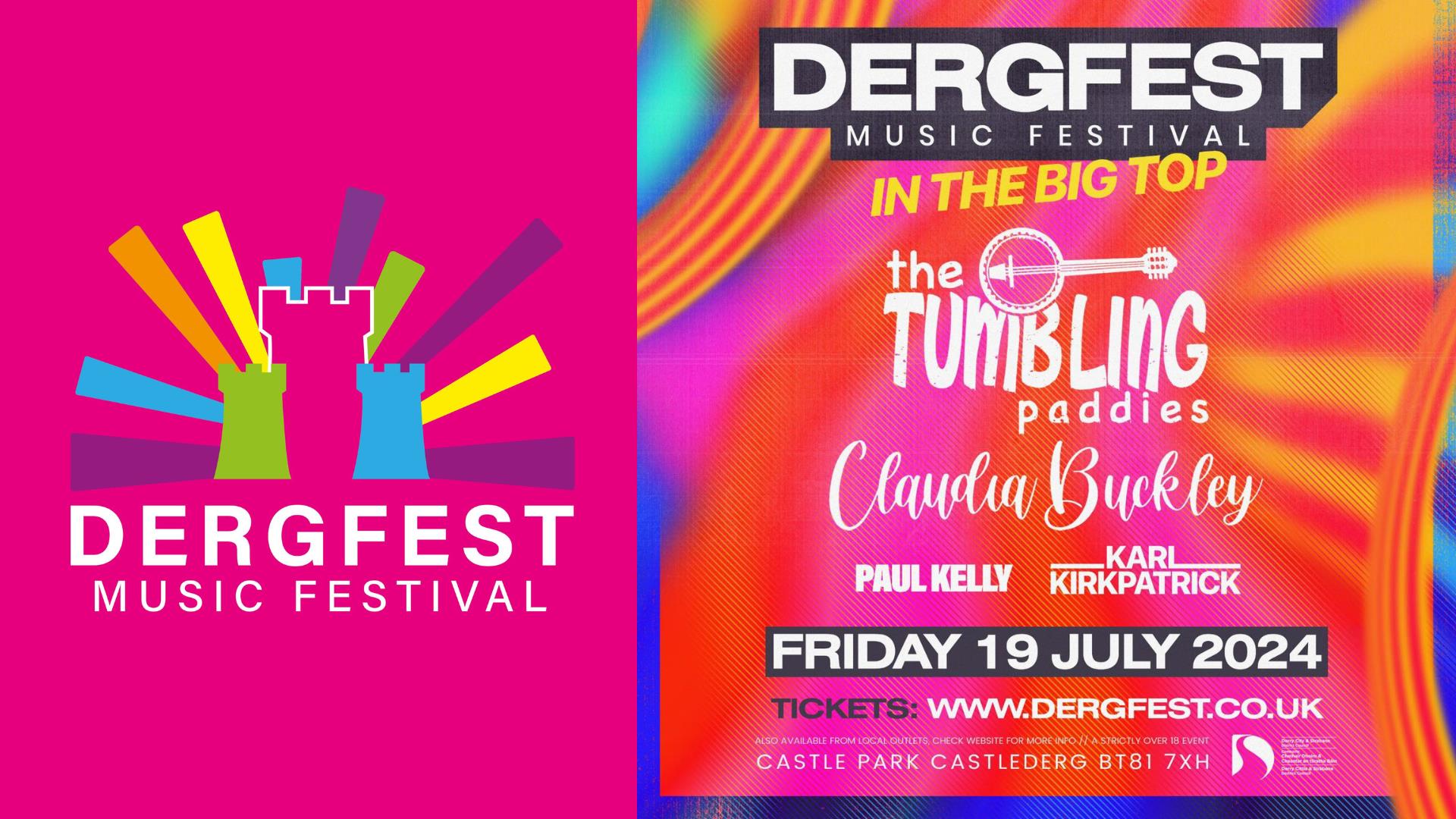 The Dergfest logo and the current act lineup on a colourful background.