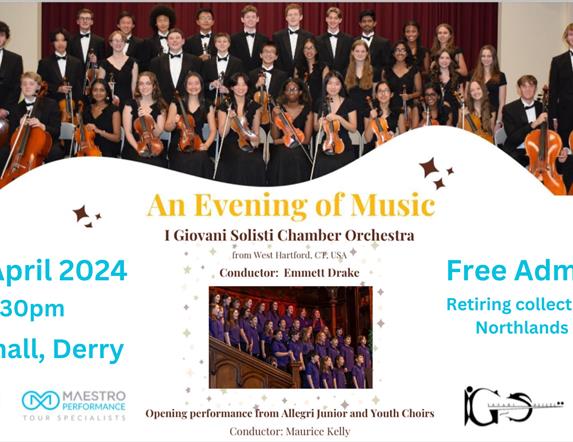 Promotional image for the event, with a picture of an orchestra and the details repeated.