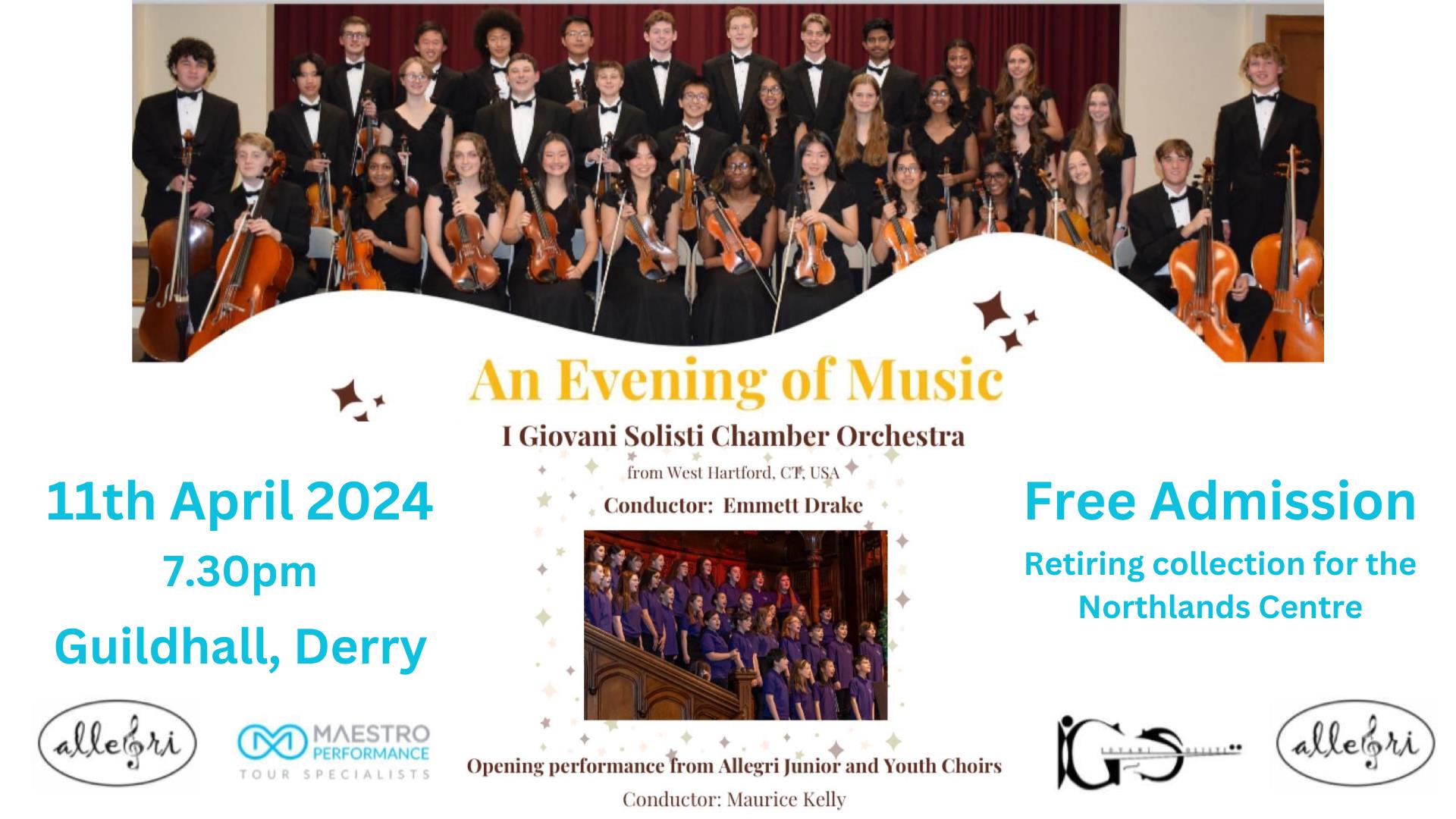 Promotional image for the event, with a picture of an orchestra and the details repeated.