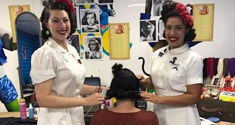 Promotional image for the upcoming 'Quick & Easy Vintage Hair Style Workshops' event