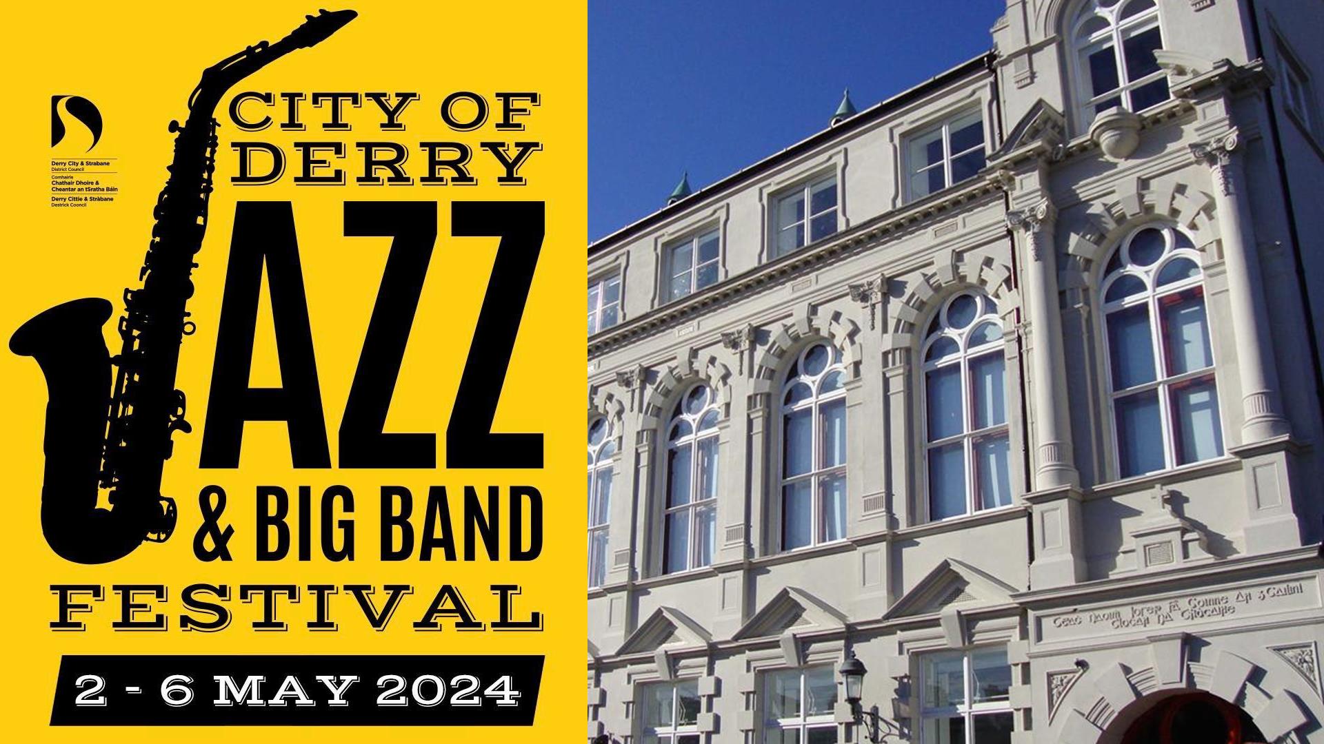 Exterior view of The Playhouse with the Jazz Festival logo.