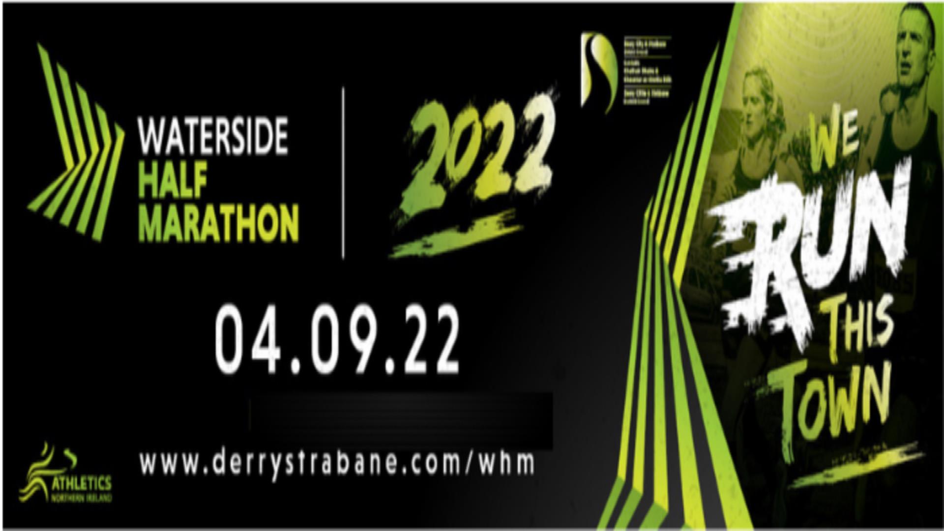 Promotional banner for the 2022 Waterside Half Marathon event.